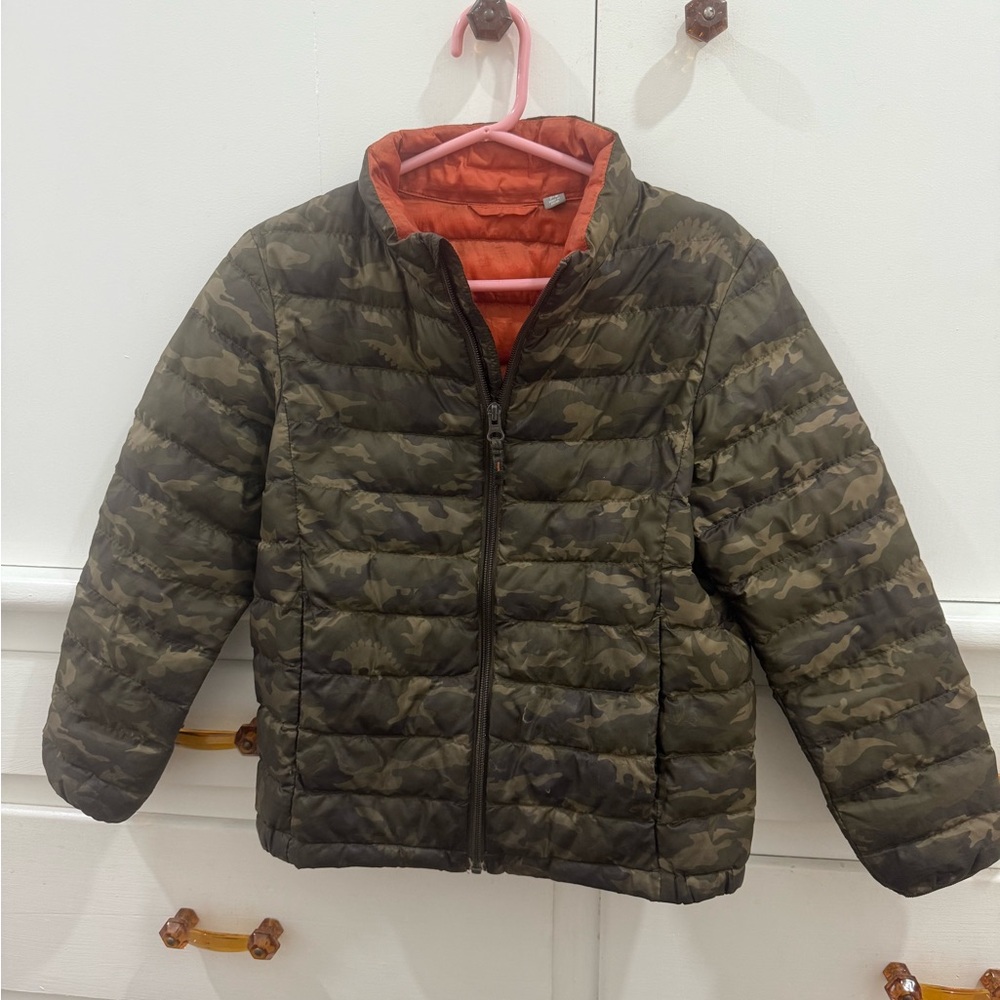 Uniqlo Kids Camouflage Puffer Jacket - Green and Orange